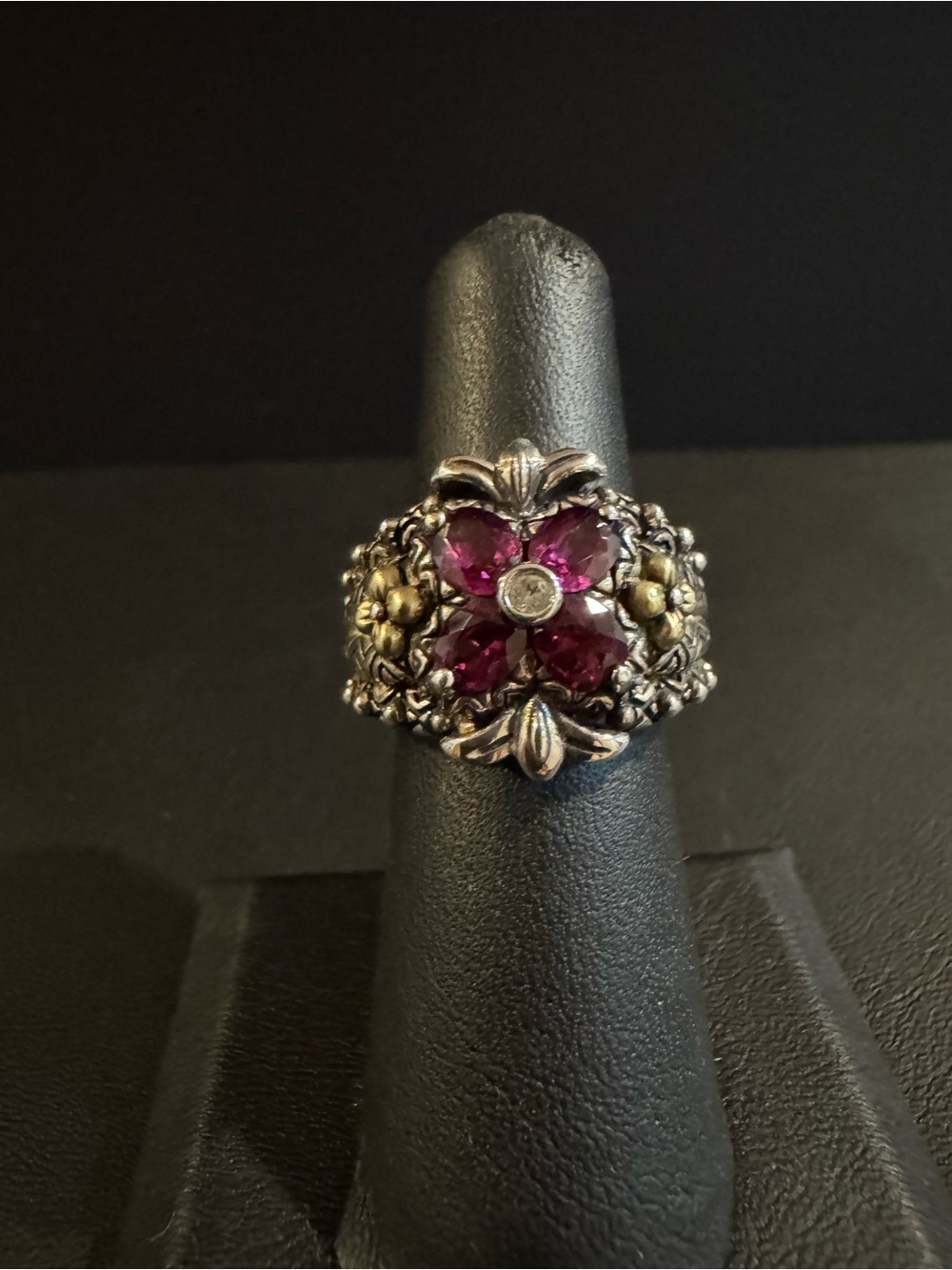 Barbara Bixby Sterling Silver and 18K Pink Rholodite Flower Ring
